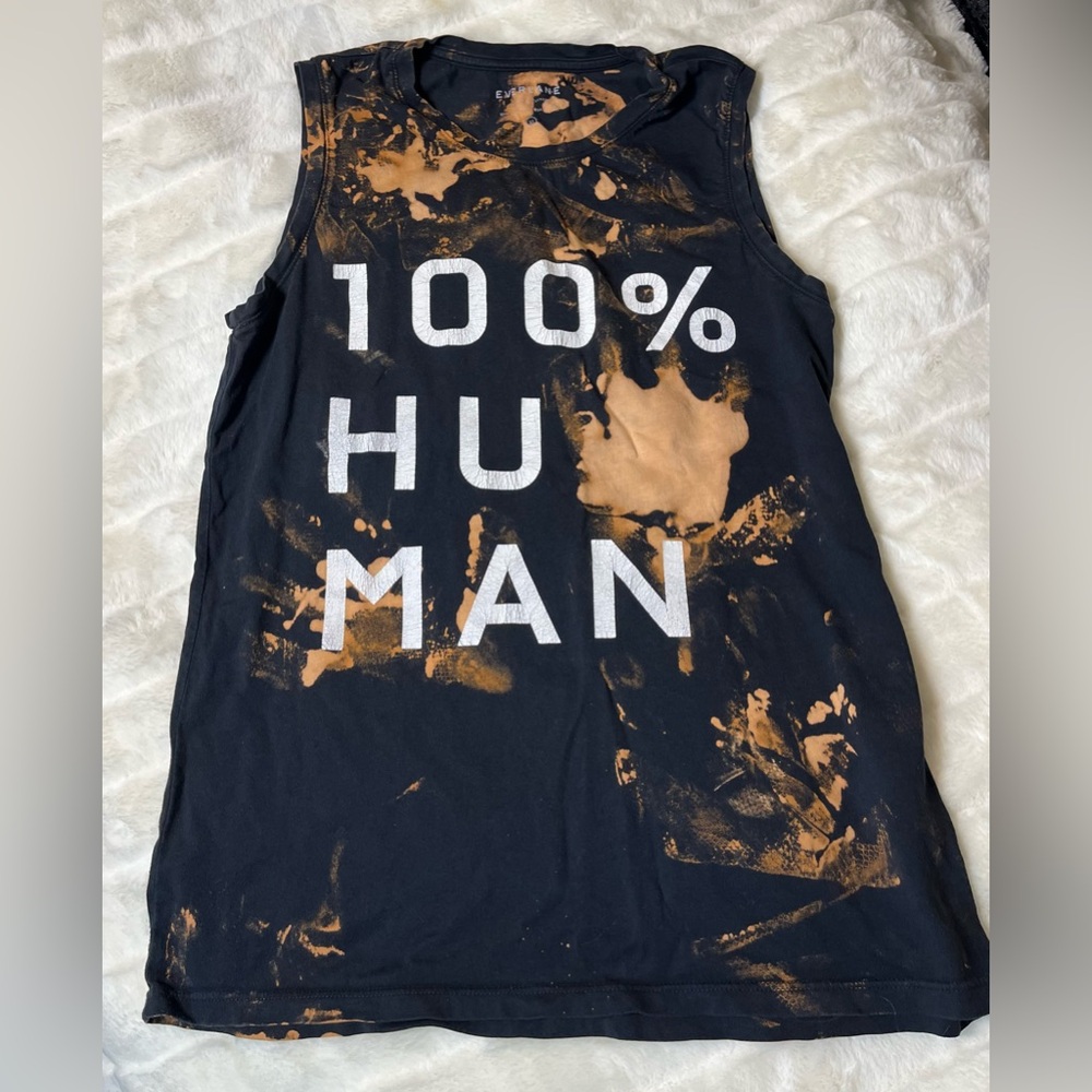 Everlane XS Black Orange Bleach Dyed Handprint HHN Creepy Halloween Tank Upcycle